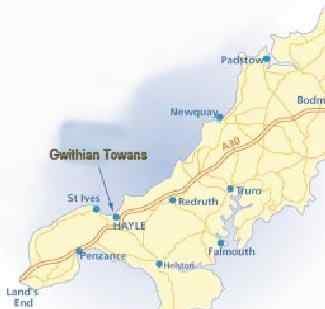 Map of Cornwall, Gwithian Towans, gwithian Village, Gwithian nature reserve